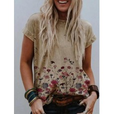 Casual Crew Neck Floral Print Short Sleeve T  shirts