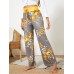 Women Plus Size Flowers Print Drawstring Waist Loose Home Casual Pajamas Pants