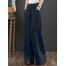 Women 100  Cotton Wide Legged Pleats Side Pocket Solid Casual Pants