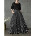 Women Polka Dot Print Loose Big Swing Side Pockets Casual Long Skirt