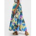 Women Colorful Floral Print Loose Elastic Waist A  Line Long Tiered Layered Skirt