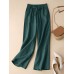 Solid Drawstring Pocket Elastic Waist Casual Pants