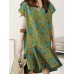 Floral Print Ruffle V Neck Cap Sleeve Midi Dress For Women