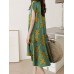 Floral Print Ruffle V Neck Cap Sleeve Midi Dress For Women