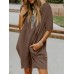 Leisure Solid Pocket Half Sleeve Midi Dress