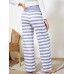 Women Plus Size Striped Brief Style Drawstring Waist Loose Daily Home Pajamas Pants