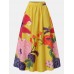 Women Floral Print Casual Elastic High Waisted Holiday Maxi Skirts With Pocket