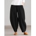 Women Loose 100  Cotton Ankle Length Solid Color Wide Legged Casual Pants