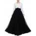 Bow Belt Solid Color Mesh Tulle Pleated High Waist Women Maxi Skirt