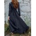 V  Neck Long Sleeve Sash Solid Brief Maxi Dress