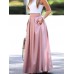 Women Solid Color High Waist Big Swing Zipper Casual Loose Long Skirt With Pocket