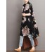 Flower Print Button Loose Stand Collar Midi Dress