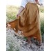 Solid Color Elastic Waist Linen Cotton Loose Hem Skirts