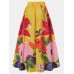 Women Floral Print Casual Elastic High Waisted Holiday Maxi Skirts With Pocket