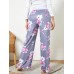 Plus Size Women Floral Printing Drawstring Waist Loose Casual Home Pajamas Pants