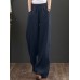 Women 100  Cotton Wide Legged Pleats Side Pocket Solid Casual Pants