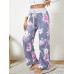 Plus Size Women Floral Printing Drawstring Waist Loose Casual Home Pajamas Pants