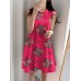 Flower Print Cotton Round Neck Sleeveless Casual Midi Dress