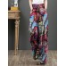 Women 100  Cotton Flared Wide  Leg Floral Printed Retro Side Pockets Pants