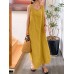 Solid Pocket Drawstring Sleeveless Cotton Casual Maxi Dress