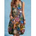 Abstract Painted Button Pocket Sleeveless Casual Midi Dress