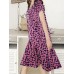 Geo Print Ruffle V  Neck Tulip Short Sleeve Casual Midi Dress