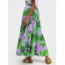 Women Colorful Floral Print Loose Elastic Waist A  Line Long Tiered Layered Skirt