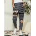 Plus Size Women Dog Stripe Print Casual Elastic Waist Pants With Pocket