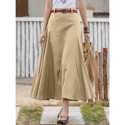 100  Cotton Solid Side Zipper Spliced Casual Loose Skirt For Women