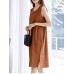 Leisure Solid Slit Hem V Neck Sleeveless Cotton Midi Dress