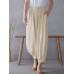 Solid Elastic Waist Drawstring Pocket Cotton Casual Pants