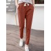 Solid Pocket Drawstring Elastic Waist Casual Tapered Pants