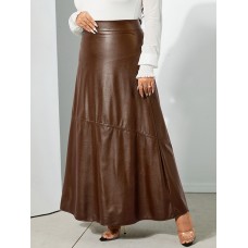 Women Solid Casual Leather Ankle Length Street Fashion Fitting Skirts