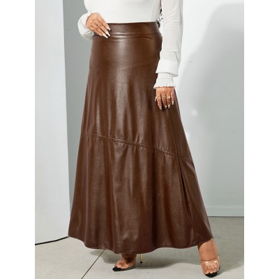 Women Solid Casual Leather Ankle Length Street Fashion Fitting Skirts