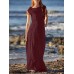 Sleeveless Solid Round Neck Ruched Hollow Out Maxi Dress