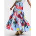 Women Colorful Floral Print Loose Elastic Waist A  Line Long Tiered Layered Skirt