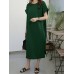 Leisure Solid Slit Hem Round Neck Short Sleeve Midi Dress