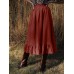 Solid Color A  Line Ruffle Hem Elastic Waist Pleated Casual Skirts For Women