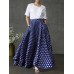 Women Polka Dot Print Loose Big Swing Side Pockets Casual Long Skirt