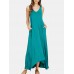 V  Neck Sleeveless Solid Pocket Summer Brief Maxi Dress