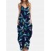 Flower Print V  neck Sleeveless Irregular Maxi Dress