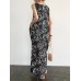 Sleeveless Print Pocket Round Neck Pattern Figure Maxi Dress